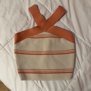 Babaton Aritzia Beige and Orange Coral Crop Top 2XS